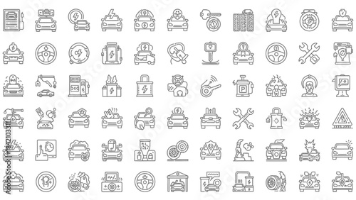 50 Car Service & Repair Line Icons Pack – Automotive, Maintenance, Mechanic Tools, Garage Outline Set