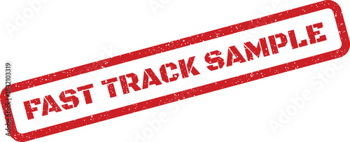 Textured rectangular rubber stamp featuring FAST TRACK SAMPLE text, used for expedited product evaluation