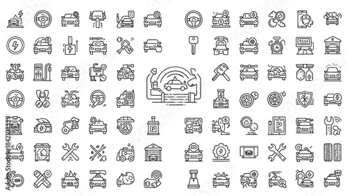 50 Car Service & Repair Line Icons Pack – Automotive, Maintenance, Mechanic Tools, Garage Outline Set