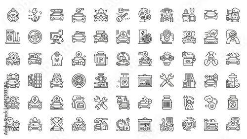 50 Car Service & Repair Line Icons Pack – Automotive, Maintenance, Mechanic Tools, Garage Outline Set