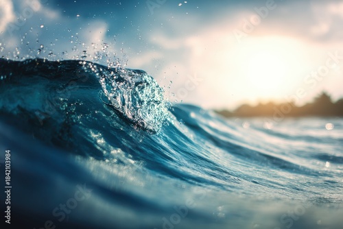 Clear ocean waves rolling in at dawn, bathed in soft golden light, surrounded by minimalistic natural elements, embodying a peaceful lifestyle and tranquility