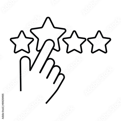 Star rating icon with hand selecting a star, representing user reviews and feedback