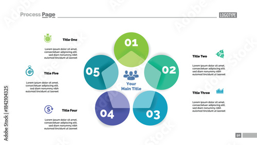 Five circle flowchart slide template