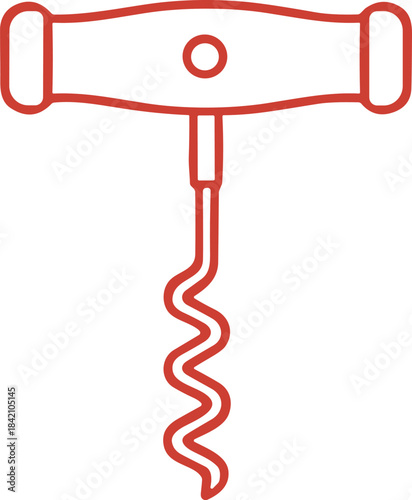 Corkscrew Wine Opener – Isolated on Transparent Background Red Outline Bar Tool Vector Illustration