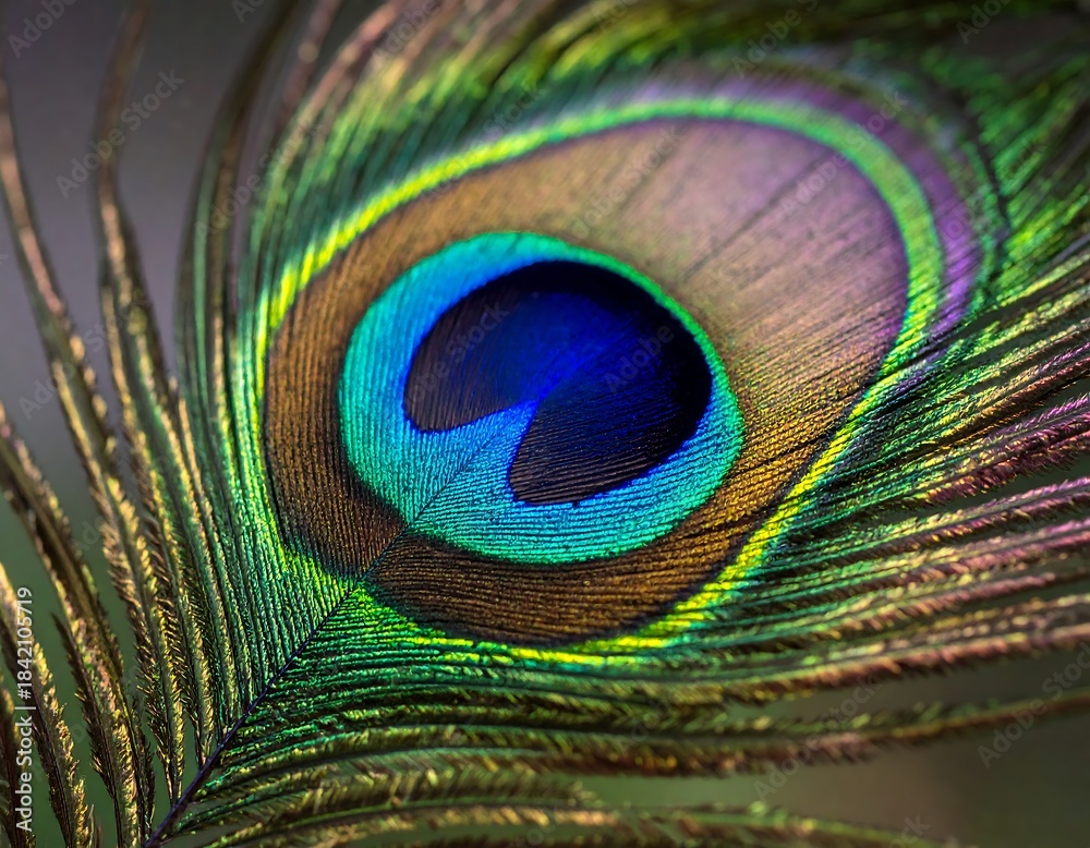 Fototapeta premium Close-up of iridescent plumage of a beautiful avian feather