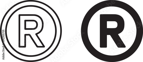 trademark icon pair outline and filled r circle for branding use