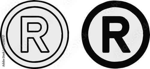 trademark symbol set registered r circle outline and solid icons