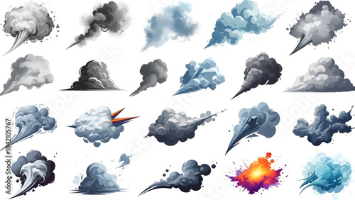 Collection of various storm clouds and weather icons