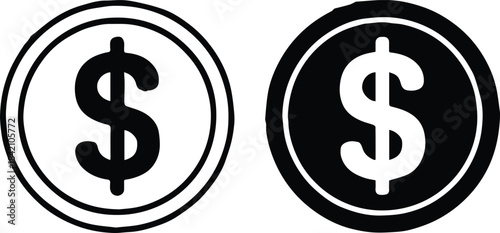 coin dollar icon black and white circle currency vector