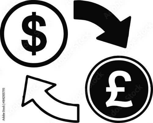 currency exchange symbols dollar and pound bidirectional arrows