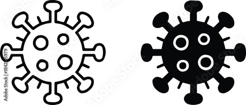 virus illustration pair black silhouette and white outline icon