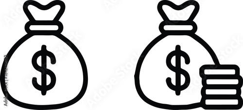 money bag icon set coin stack and single bag vector symbol