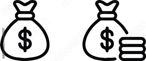 money bag icon with coins vector black and white