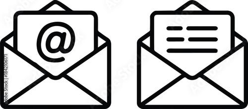email open envelope with at sign and text lines icon