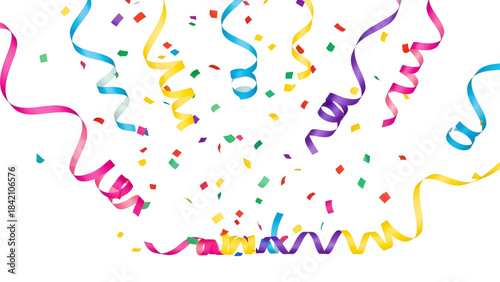 Colorful confetti and ribbons on for celebration