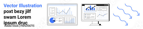 Analytics dashboard displaying charts, graphs, progress visuals, pie chart, and flow indicators. Ideal for business, analytics, tech, strategy performance marketing simple landing page