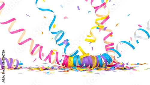 Colorful streamers and confetti on for celebration