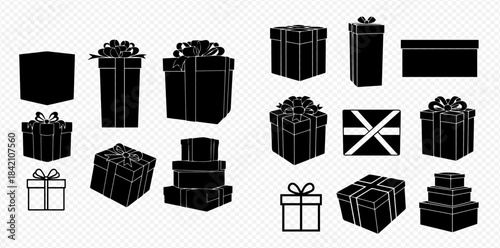 Collection of various gift box silhouettes and outlines for holidays and celebrations.