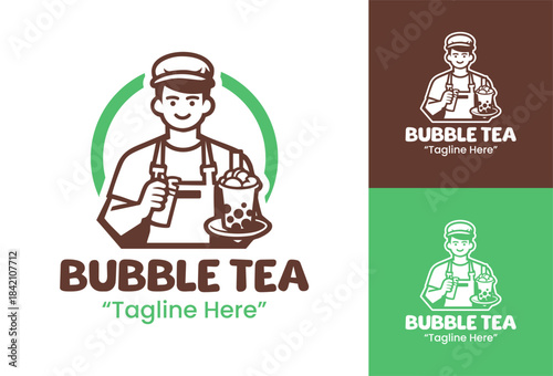 Bubble Tea Shop Logo Modern Minimal Drink Identity
