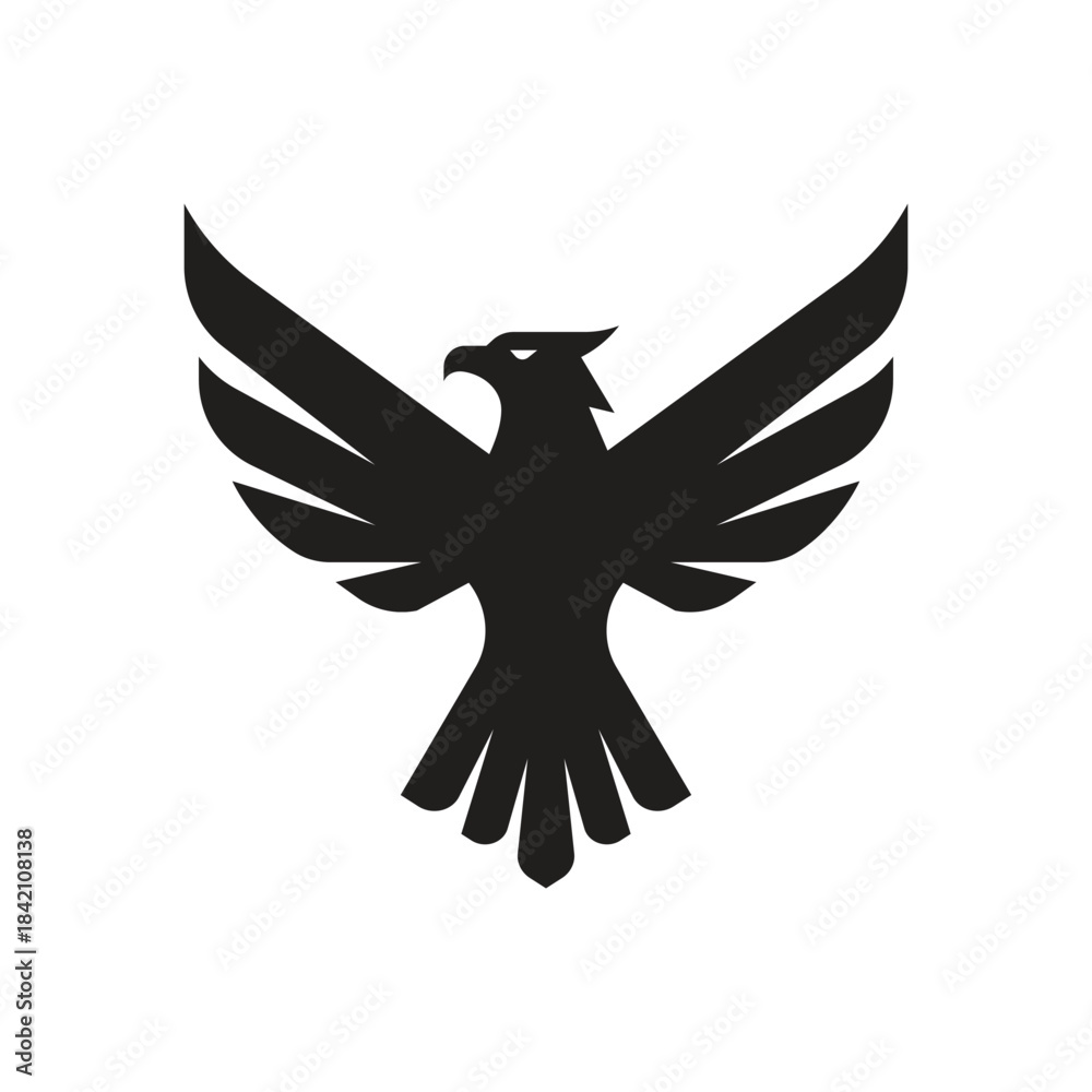 Obraz premium 🦅 Stylized Black Eagle with Spread Wings Logo Icon