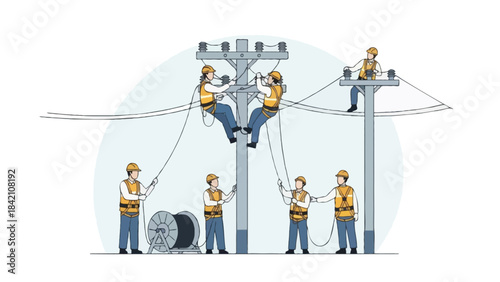 minimal flat vector illustration of electrical line maintenance