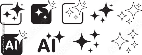 AI Generate Icons Set – Sparkle Stars and Square AI Symbol