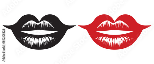 Pink and Red Lips Vector Set – Silhouette Icons, Lipstick Imprints, Doodle Style Kiss Illustration