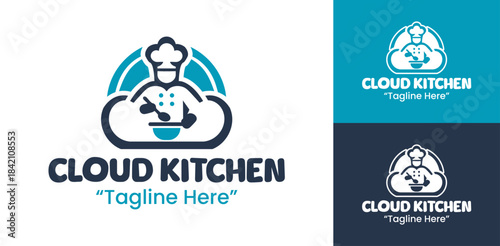 Cloud kitchen logo with simple cloud and fork icon