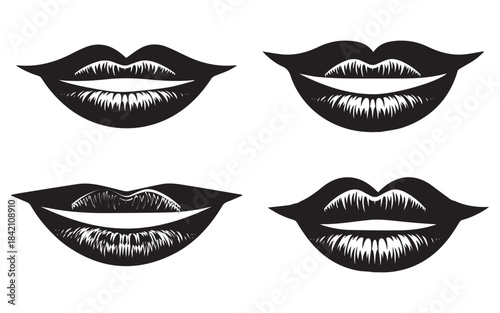 Pink and Red Lips Vector Set – Silhouette Icons, Lipstick Imprints, Doodle Style Kiss Illustration