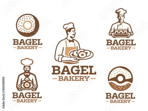 5 Bagel Bakery Logo Set Artisan Bread Branding Collection
