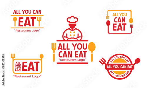 5 All You Can Eat Restaurant Logo Set Buffet Dining Branding Collection