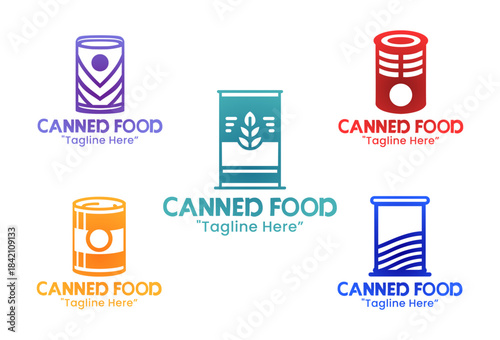 5 Canned Food Logo Set Packaged Goods Branding Collection