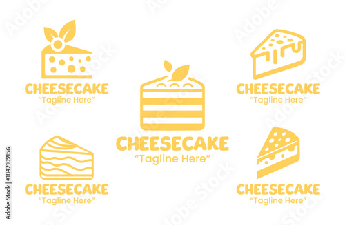 5 Cheesecake Shop Logo Set Dessert Bakery Branding Collection