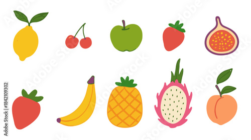 Colorful Fruit Icon Set  Cute Tropical & Fresh Fruit Illustrations