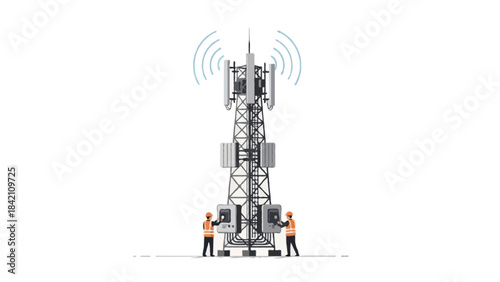 Flat illustration of a telecommunication cell tower with antenna panels
