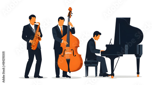 Jazz Music Group Performance with Saxophone, Bass, and Piano Players
