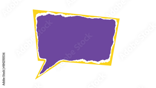 Vibrant purple speech bubble with yellow outline on