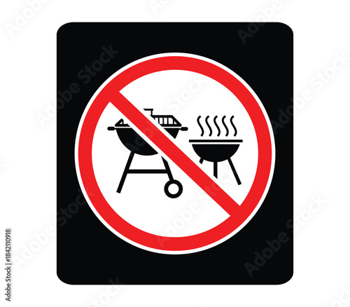 "No Fire and Grill Prohibition Sign Set – Barbecue, Charcoal Grill and Open Flame Ban Icons in Vector Silhouette"