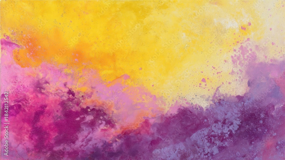 Fototapeta premium Abstract painting with vibrant yellow hues transitioning to pink and purple,