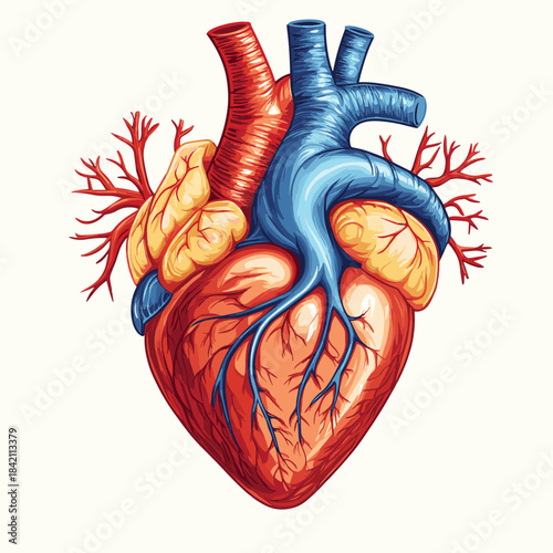 Human Heart Anatomy Detailed Illustration of Cardiovascular System , vector style simple color