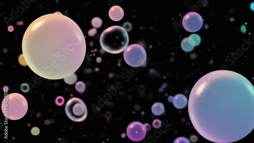 Abstract Bubbles Floating in Dark Space with Soft Pastel Colors.