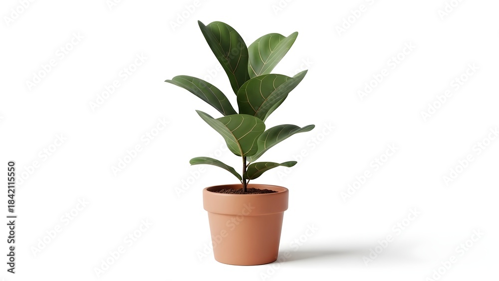 Fototapeta premium Ficus tree in terracotta pot on white background