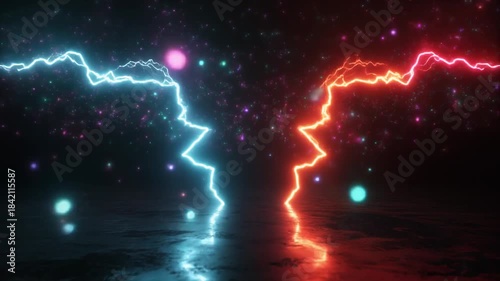 Electric Battle Blue Versus Red Lightning Strikes.