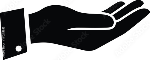 Black Silhouette Icon of an Open Human Hand in a Presentation or Holding Gesture Isolated on a Clean White Background Simple Vector Graphic