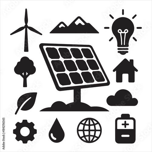 Renewable Energy Solar Panels Desert Oasis Silhouette