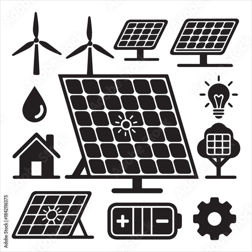 Eco Solar Energy Panels Growth Plant Vector