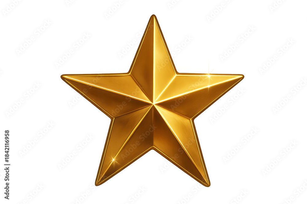 Obraz premium Golden five-pointed star representing achievement, quality, award, winner, success, and best rating on transparent background