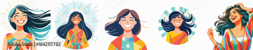 vector of happy woman with white background