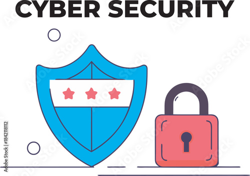 Cyber Security Shield and Lock Icon Illustration