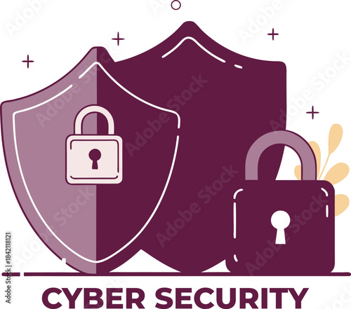 Cyber Security Shield and Lock Minimal Illustration
